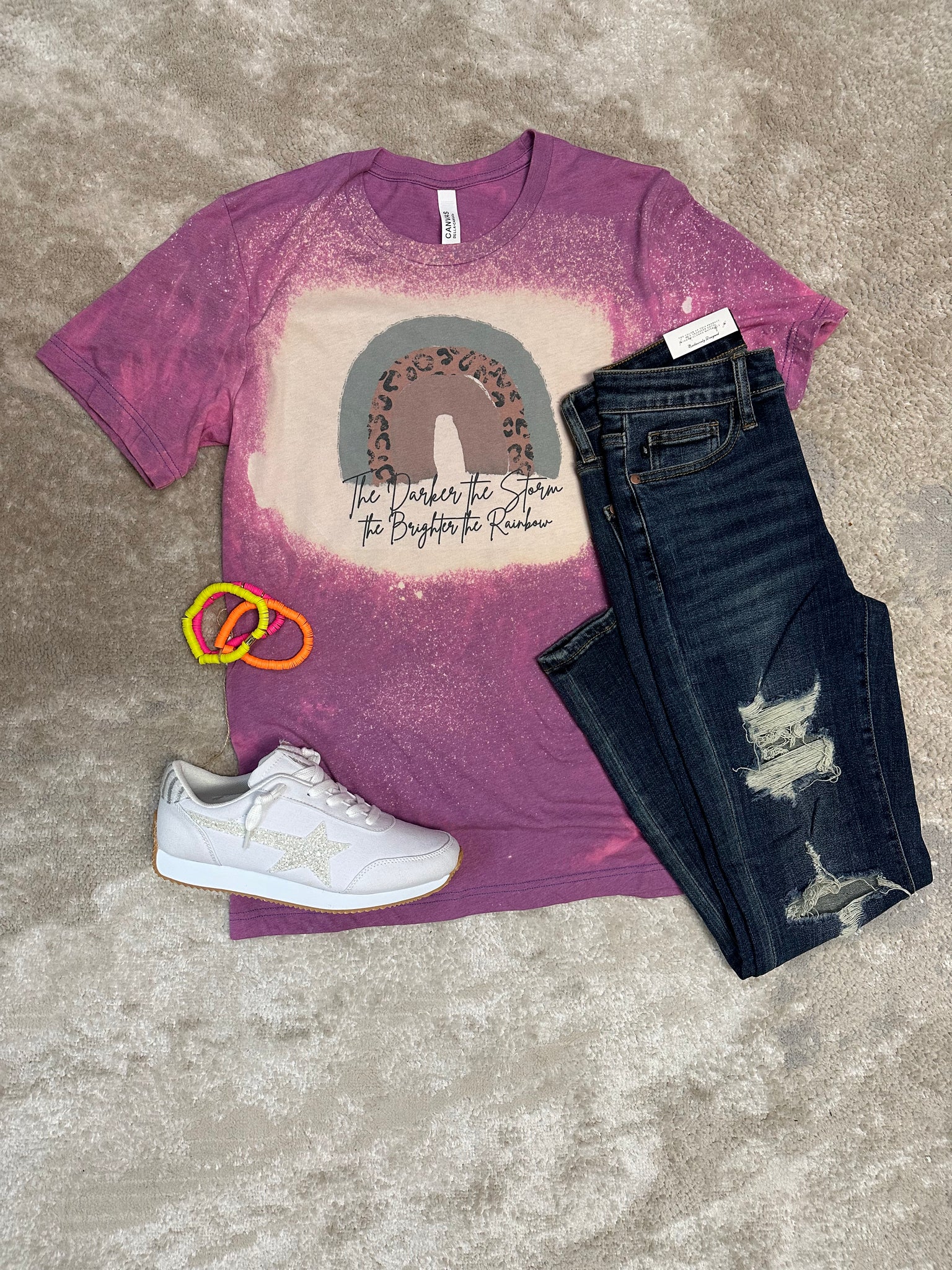 Darker the Storm Brighter The Rainbow Bleachy Tee
