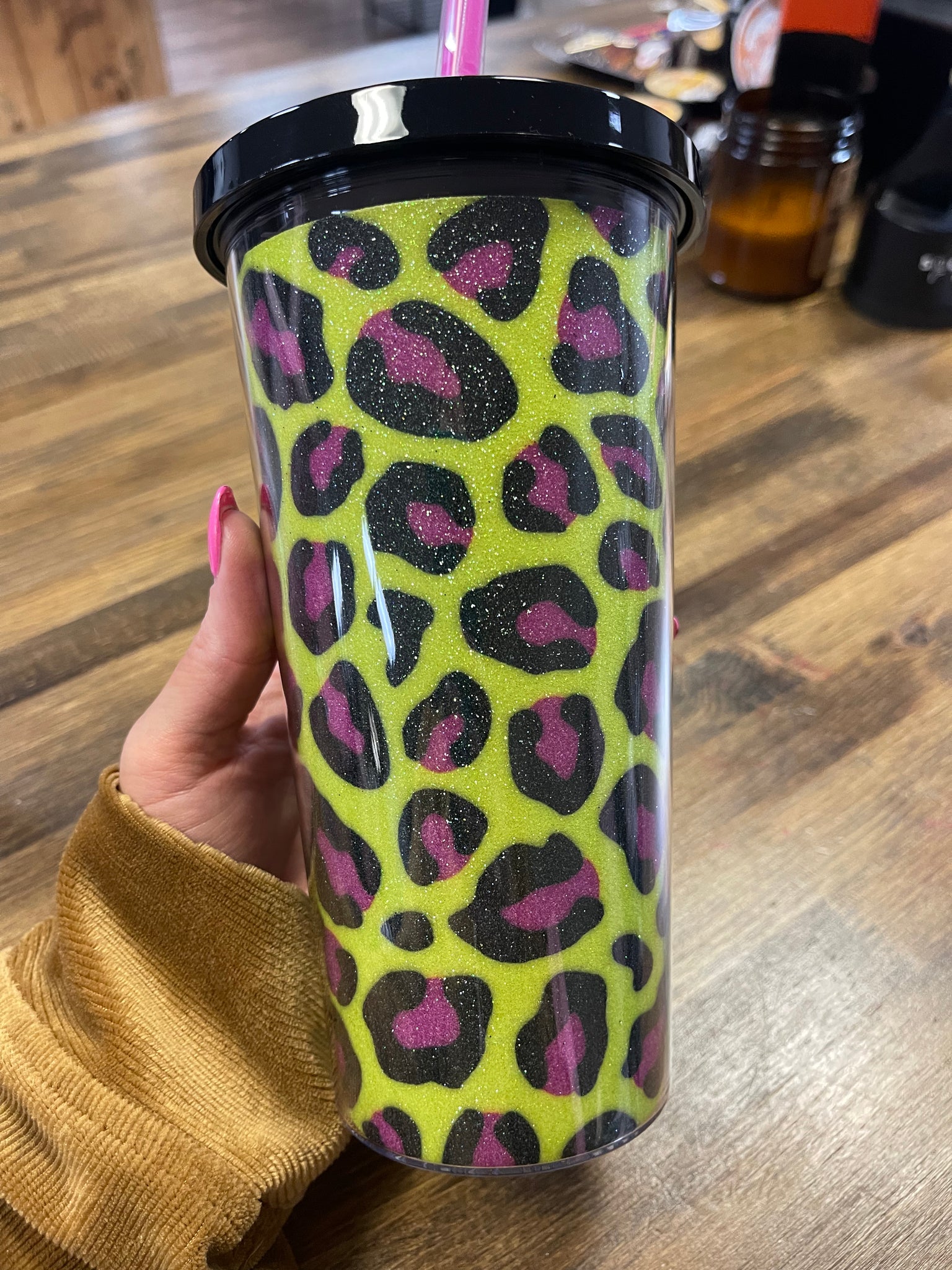 Sparkly Leopard Tumbler With Straw
