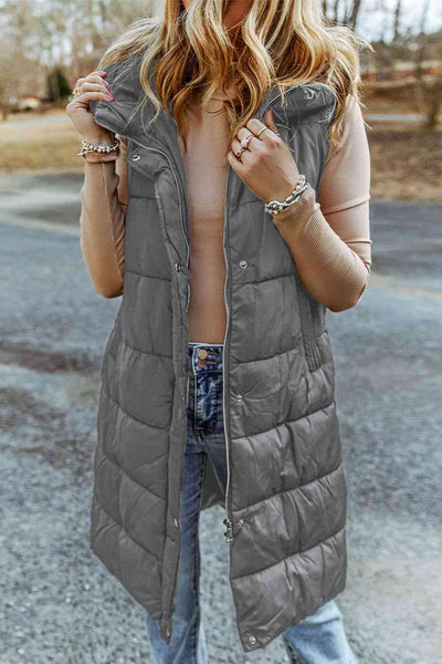 Online Exclusive - Longline Hooded Sleeveless Puffer Vest