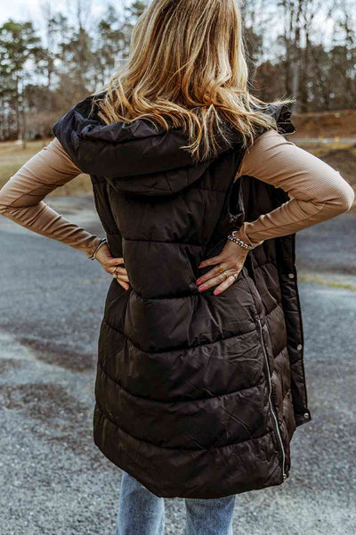 Online Exclusive - Longline Hooded Sleeveless Puffer Vest